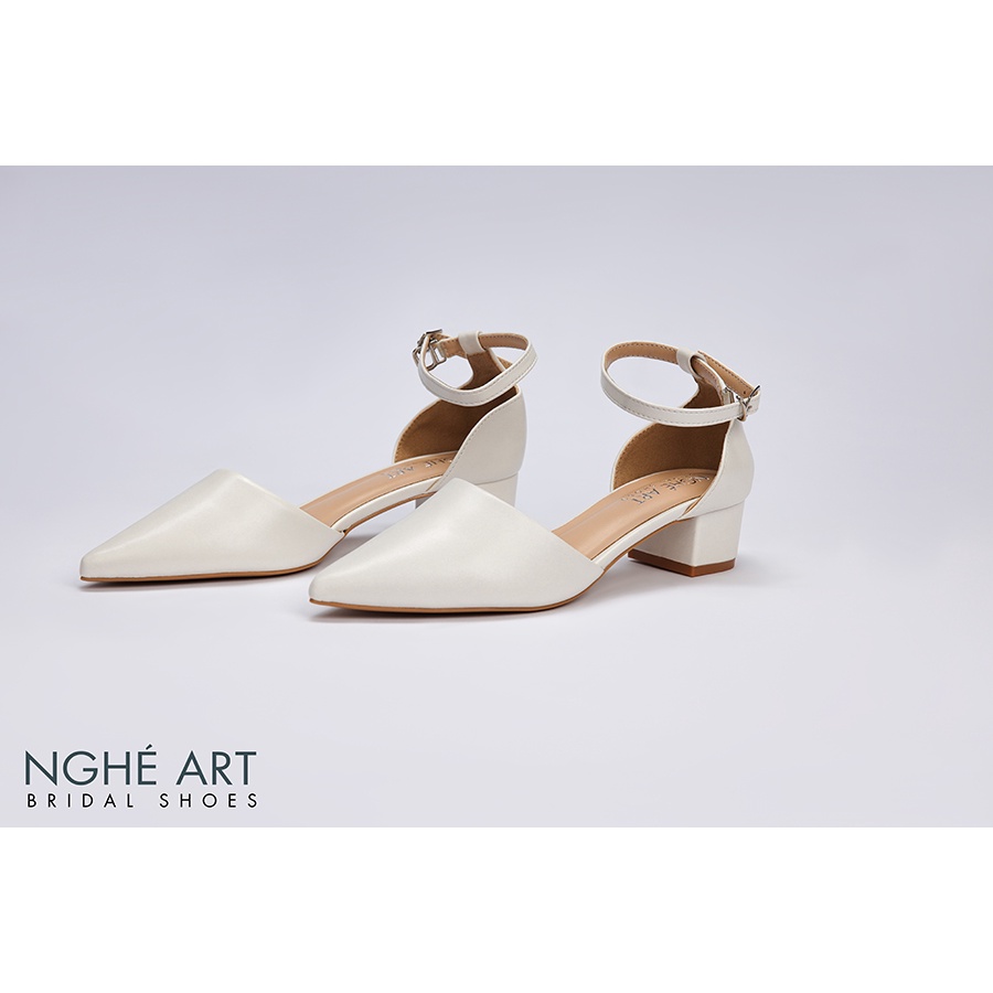 Giày cưới Nghé Art basic bít mũi quai hậu 211 trắng