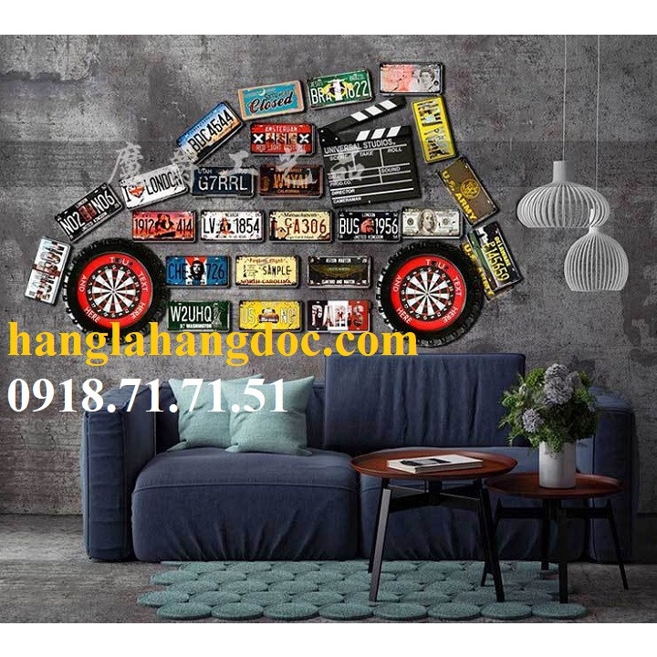 Tranh thiếc biển số xe dập nổi trang trí tường kiểu retro chuyên quán bar cafe, beer pub, tư gia, quán nhậu