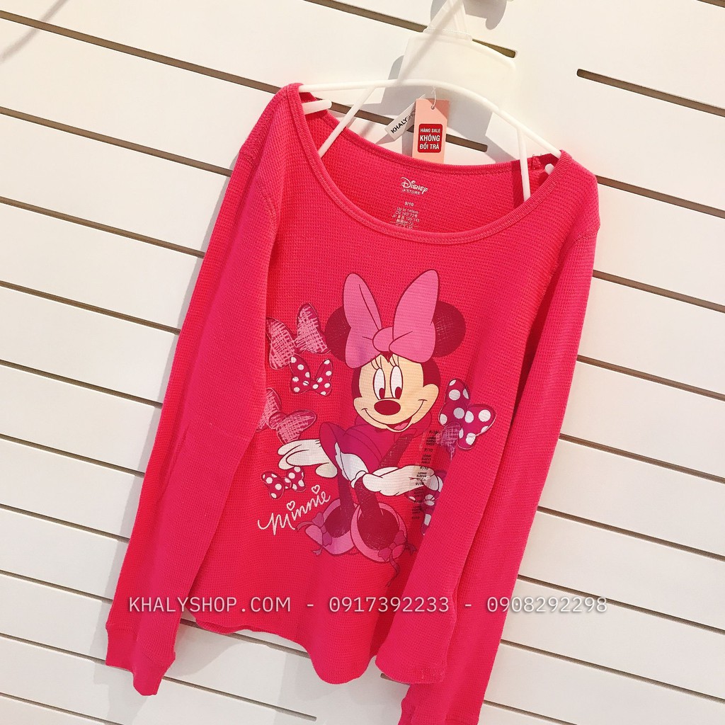 Áo tay dài trẻ em hình chuột Minnie Mouse màu hồng đậm size L cho bé gái 9,10 tuổi (Mỹ US-UK) - ATTDMK05