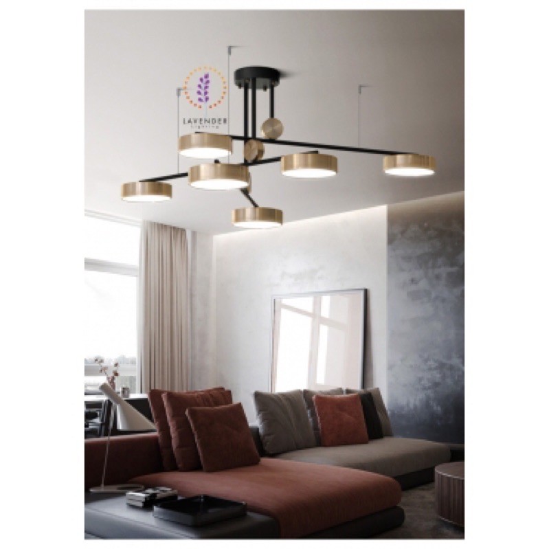 Đèn thả chùm 6 đầu mạ vàng thân đen hiện đại TH276
