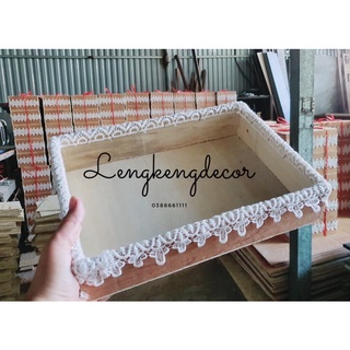 Hộp gỗ viền ren đựng quà Tết 20x30x7, khay gỗ đựng đồ ,sản phẩm decor trang trí
