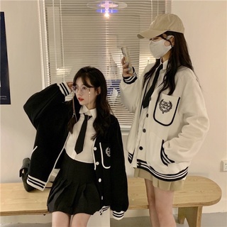 Áo khoác nỉ bomber có túi đen trắng cho nữ