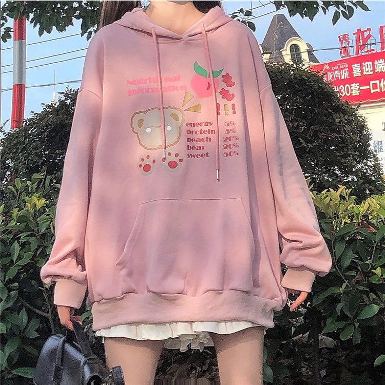 Áo Hoodie Dáng Rộng Đính Tai Thỏ Dễ Thương Cho Nữ