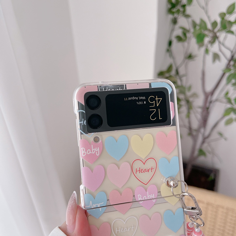 Ốp Điện Thoại Cứng Trong Suốt Họa Tiết Trái Tim Graffiti Cho Samsung Galaxy Z Flip4 3 2 1 ZFlip4 Samsung ZFlip 3