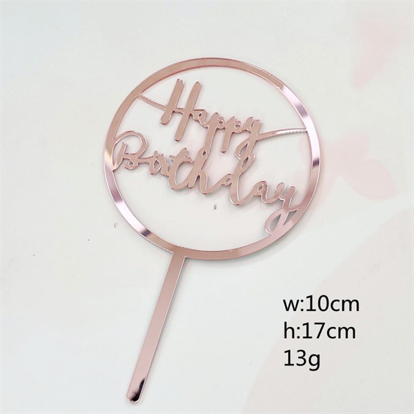 Topper mica HPBD 1 vòng tròn hồng mẫu mới - Phụ kiện trang trí bánh sinh nhật