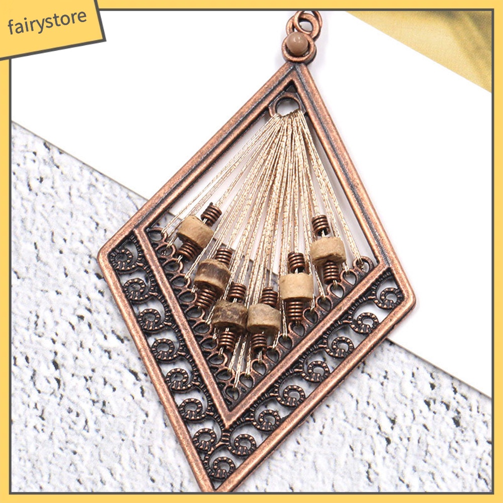 Hoa tai dáng dài bằng kim loại hình thoi phong cách Bohemian