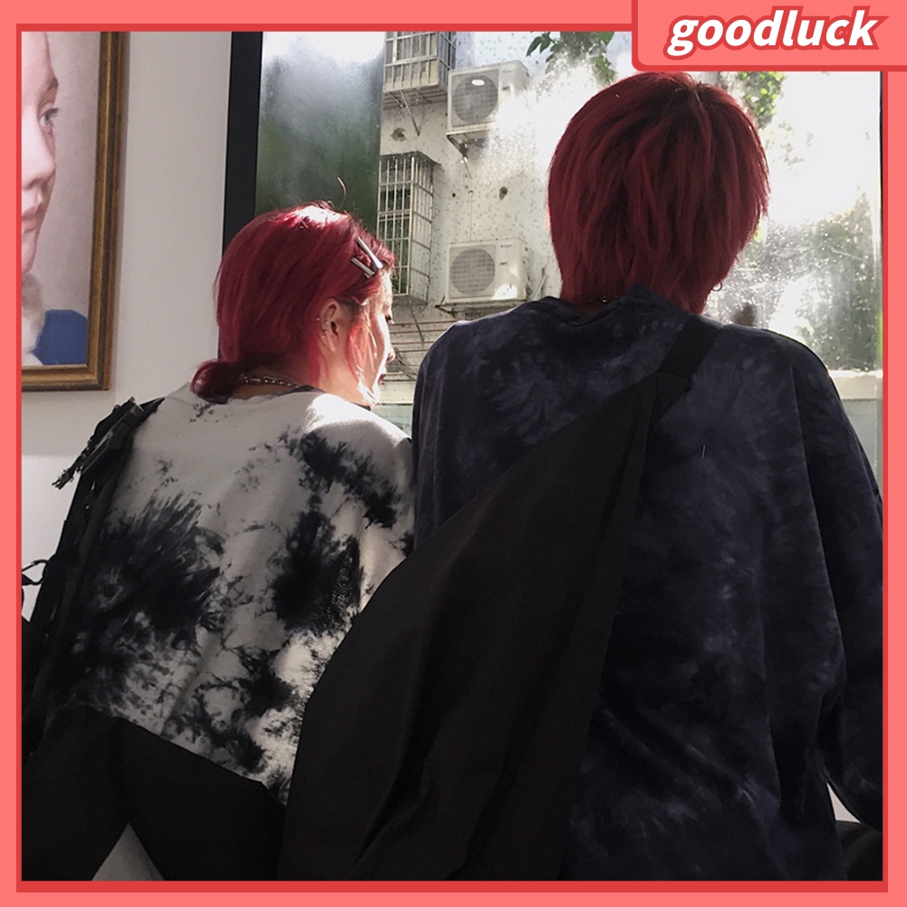 Áo thun thiết kế rộng cổ tròn tay dài kiểu màu nhuộm thời trang