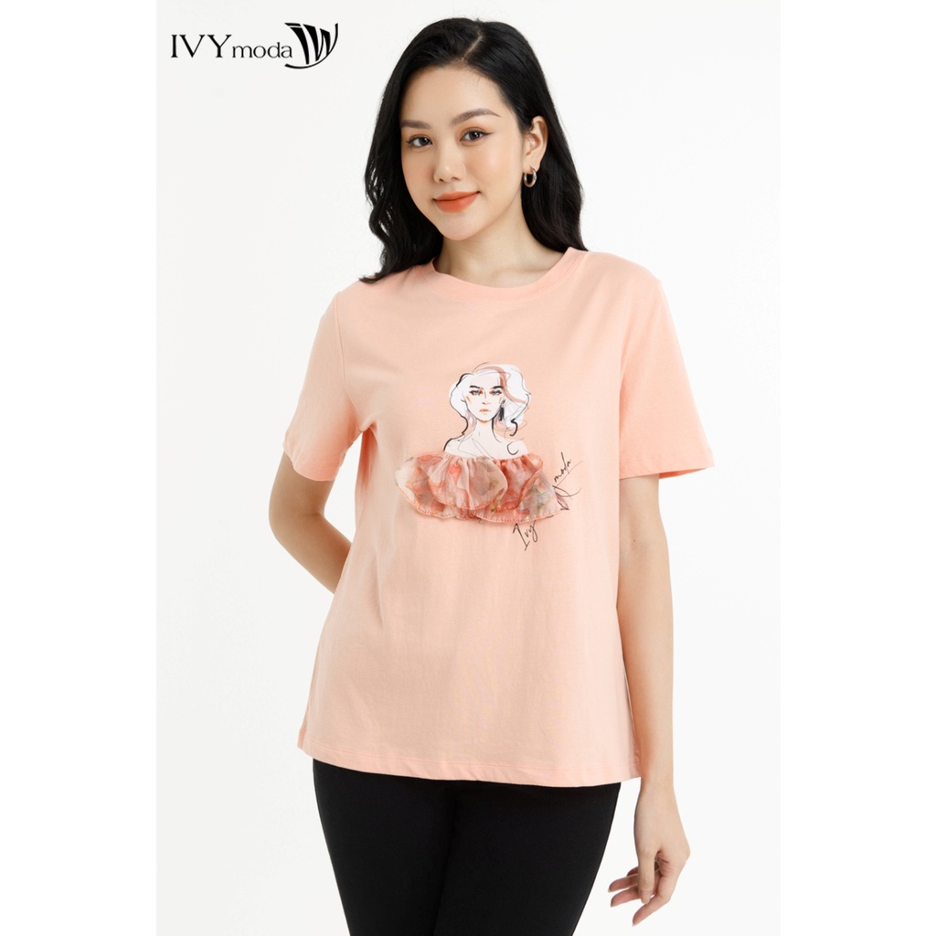 Áo thun nữ họa tiết nổi IVY moda MS 57M7734