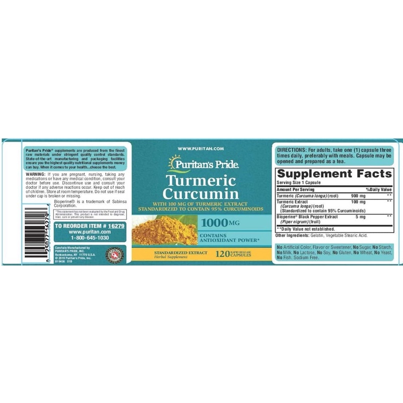 Viên uống hỗ trợ dạ dày Tinh Chất Nghệ Vàng Puritan's Pride Turmeric Curcumin Của Mỹ, 180 viên