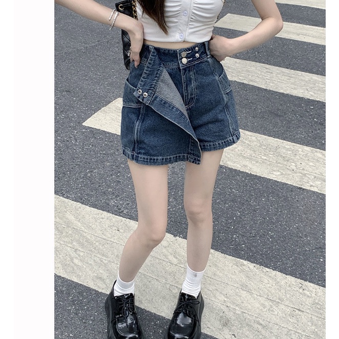 Jiashucheng Chân Váy Denim Ngắn Dáng Chữ a Lưng Cao Thời Trang Mùa Hè 2023 Mới Phong Cách Retro Dễ Phối Đồ