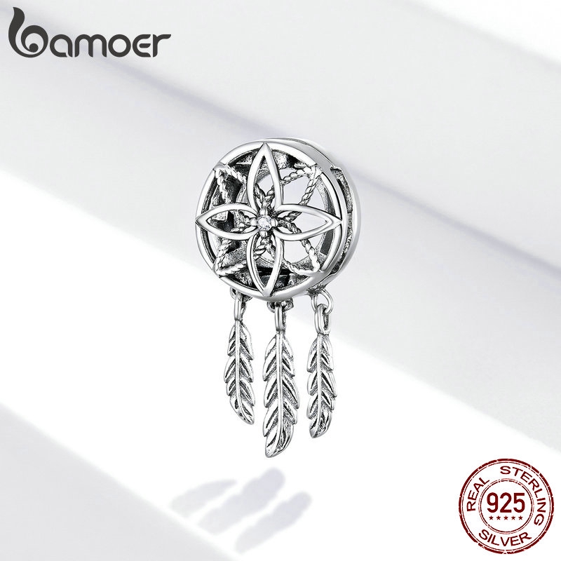 Hạt phụ kiện charm Bamoer chất liệu bạc 925 hình Dream Catcher trang trí vòng đeo tay