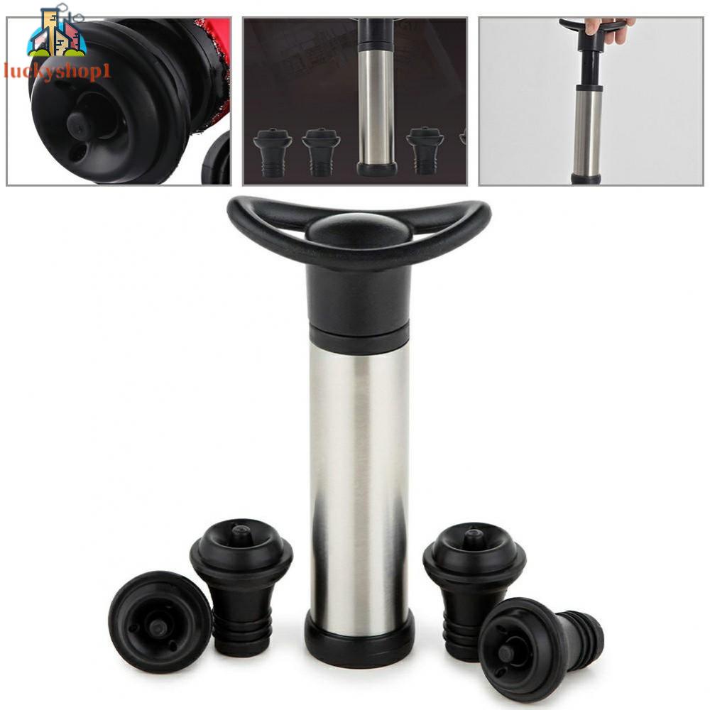Bảo quản rượu vang Máy hút chân không với 4 nút đậy bằng thép không gỉ Nút chai rượu vang Bơm chân không Bơm rượu vang Bơm chân không Nút đóng chai rượu sâm banh