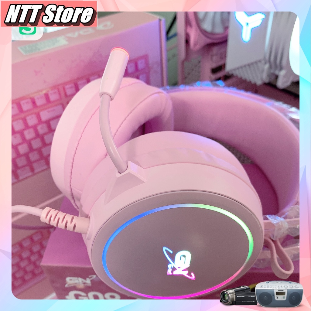 Tai nghe Game màu hồng GNet G09 âm thanh 71 Jack cắm USB dành cho máy tính NTT Store