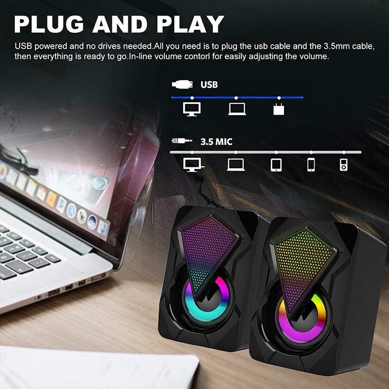 Loa máy tính, laptop, điện thoại 2.0 9077, Led RGB 7 Màu - Dùng cho máy tính pc, điện thoại, laptop - bảo hành 1 đổi 1