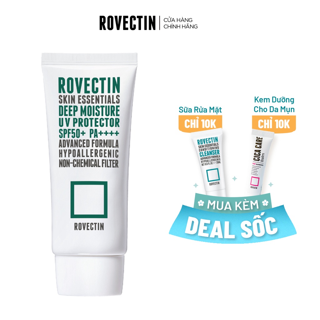 Kem chống nắng vật lý cấp ẩm ROVECTIN Skin Essentials Deep Moisture UV Protector SPF 50+ PA++++ 50ml