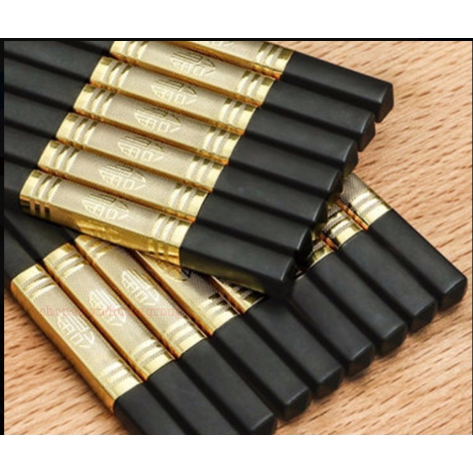 Bộ 10 Đôi Đũa Ăn Cơm Mạ Vàng Hàn Quốc – Đũa Ăn Cao Cấp Chống Mốc, Chống Trượt