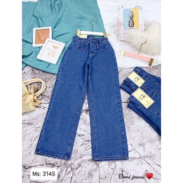 Quần Baggy Nữ Jean Lưng Cao Ống Rộng Túi Kiểu Đủ Size SML Ms3145