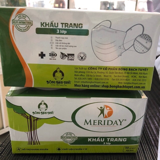 Khẩu trang y tế Bạch Tuyết Meriday (hộp 50cái)