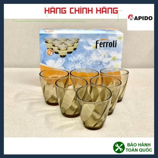 Ly thủy tinh Ferroli 6 chiếc, Cốc thủy tinh quà tặng Ferroli màu nâu 270ml.