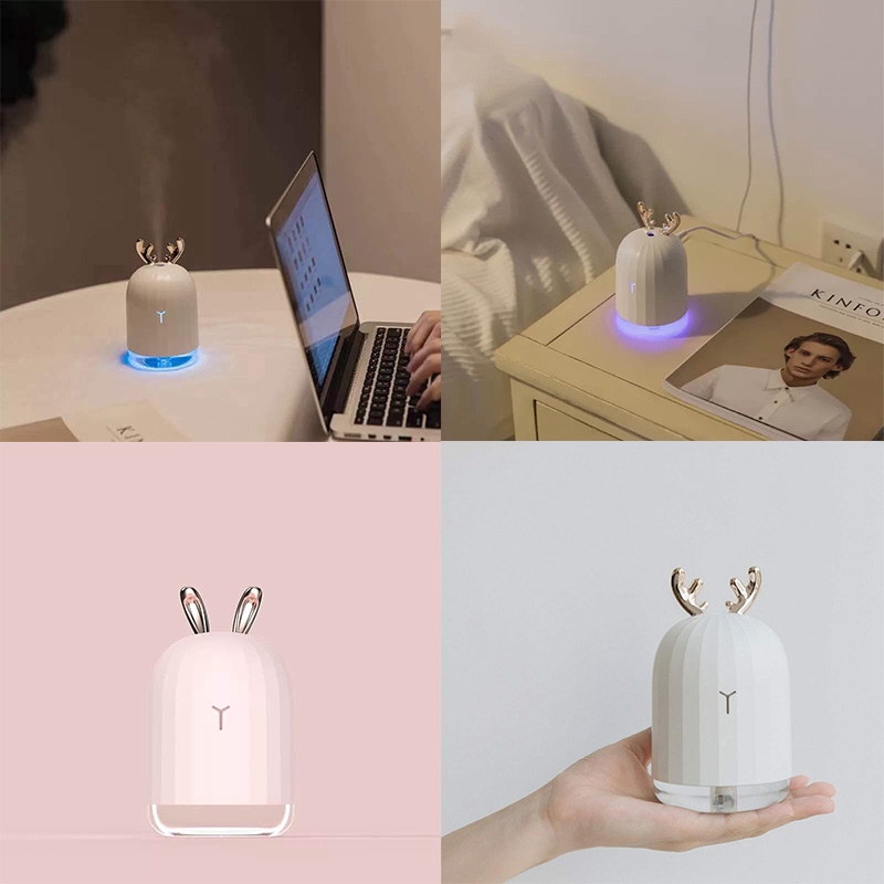 New Deer Bunny USB Máy tạo độ ẩm USB Nhà sống với đèn ngủ Xe hơi ẩm Máy khuếch tán mùi hương