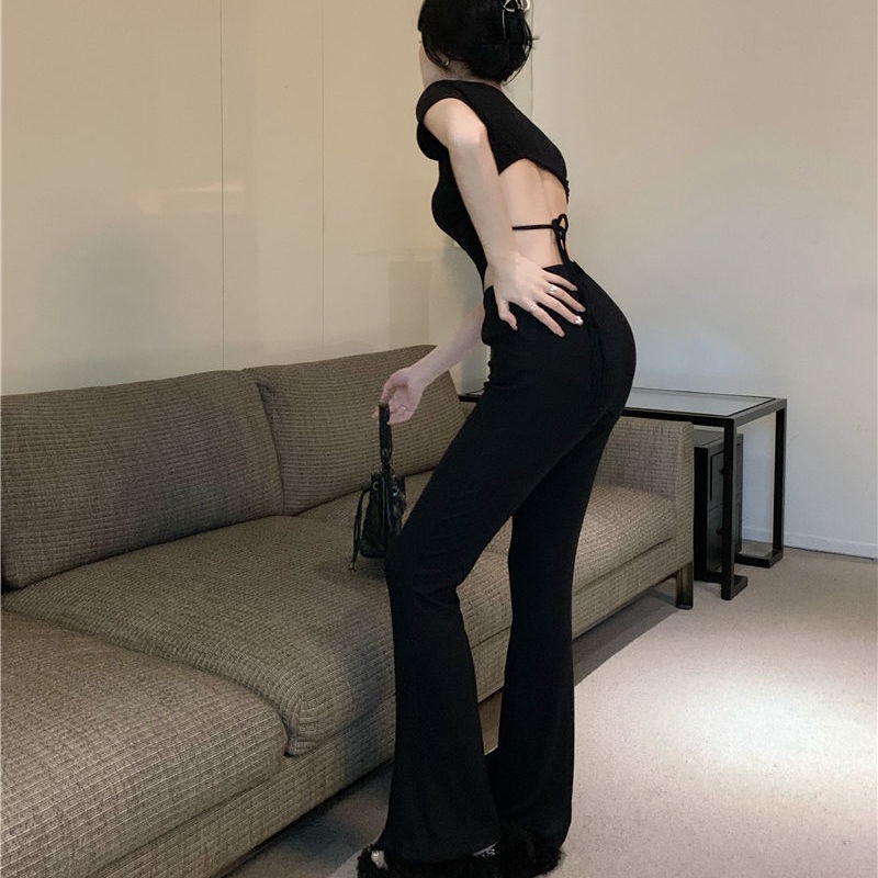 COZOK Set Áo Thun Tay Ngắn Hở Lưng + Quần Dài Lưng Cao Thời Trang Nữ