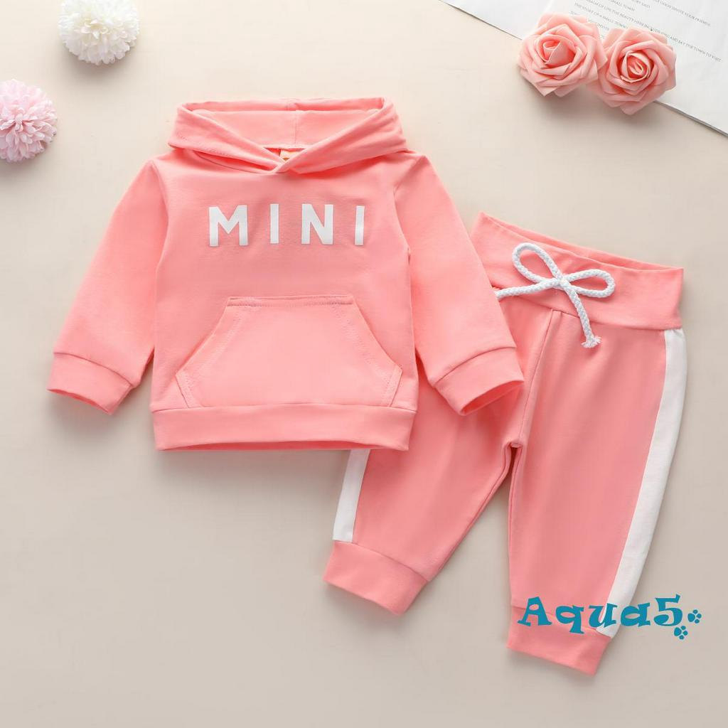 Set Áo Hoodies Có Nón Dài Tay + Quần Dài Cho Bé Gái