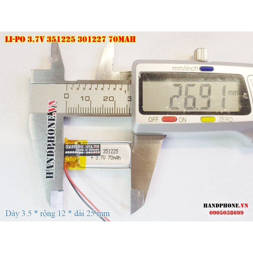 Pin sạc Li-Po 3.7V 70mA 351225 301227 (Lithium Polyme) cho tai nghe bluetooth, máy ghi âm, khoá vân tay, định vị GPS