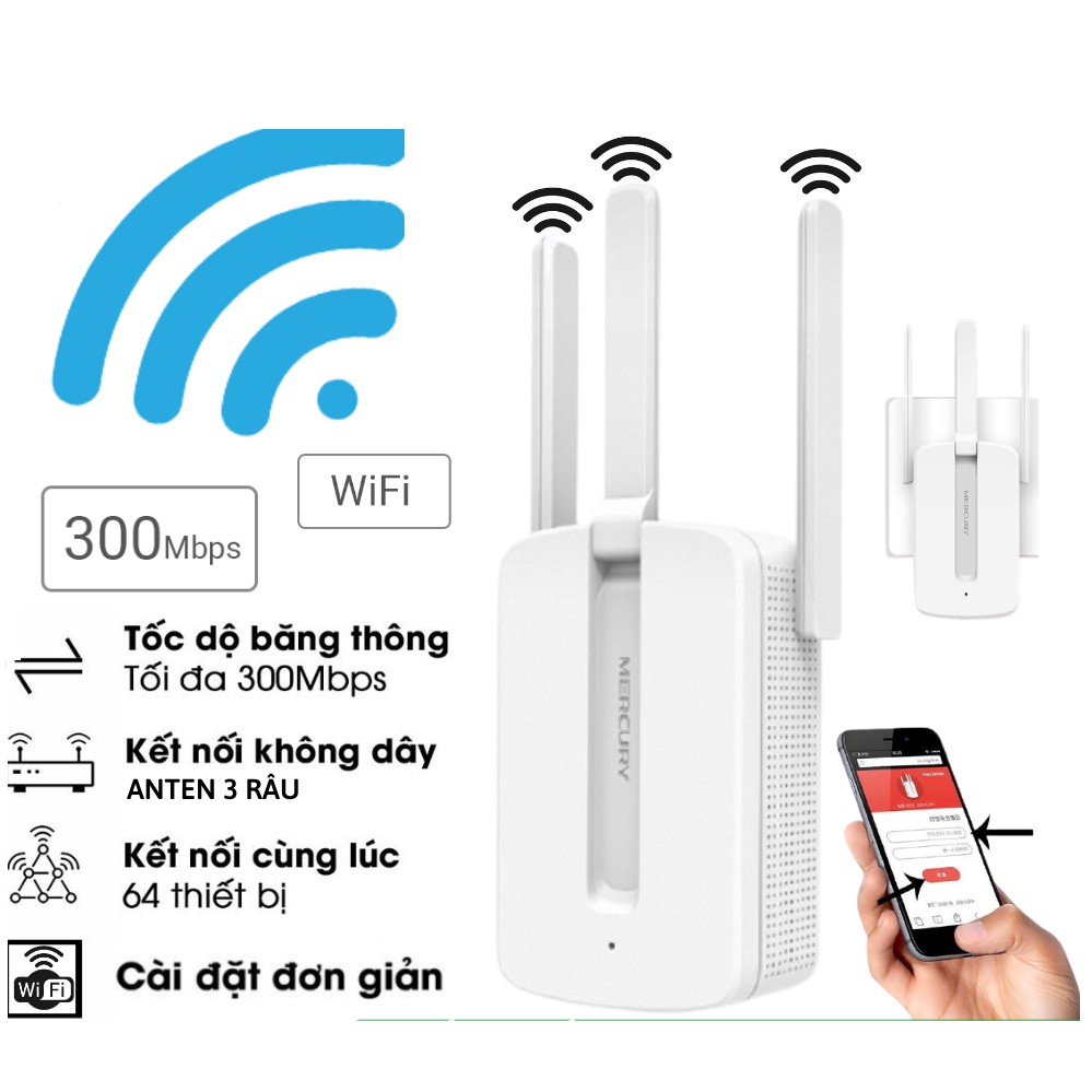 Bộ kích sóng wifi 3 râu Mercury (wireless 300Mbps)