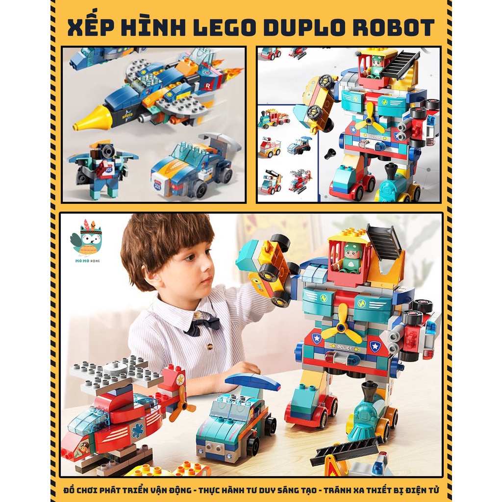 Lego Duplo 195 chi tiết lắp ghép người máy biến hình, ô tô, máy bay. Giúp bé rèn luyện tư duy và trí thông minh ơi