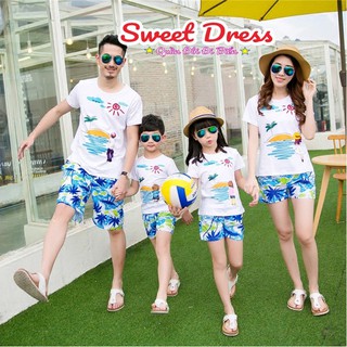 Set Quần Áo Đi Biển 4 Người Bố, Mẹ Size Bé Và 2 Trẻ Em