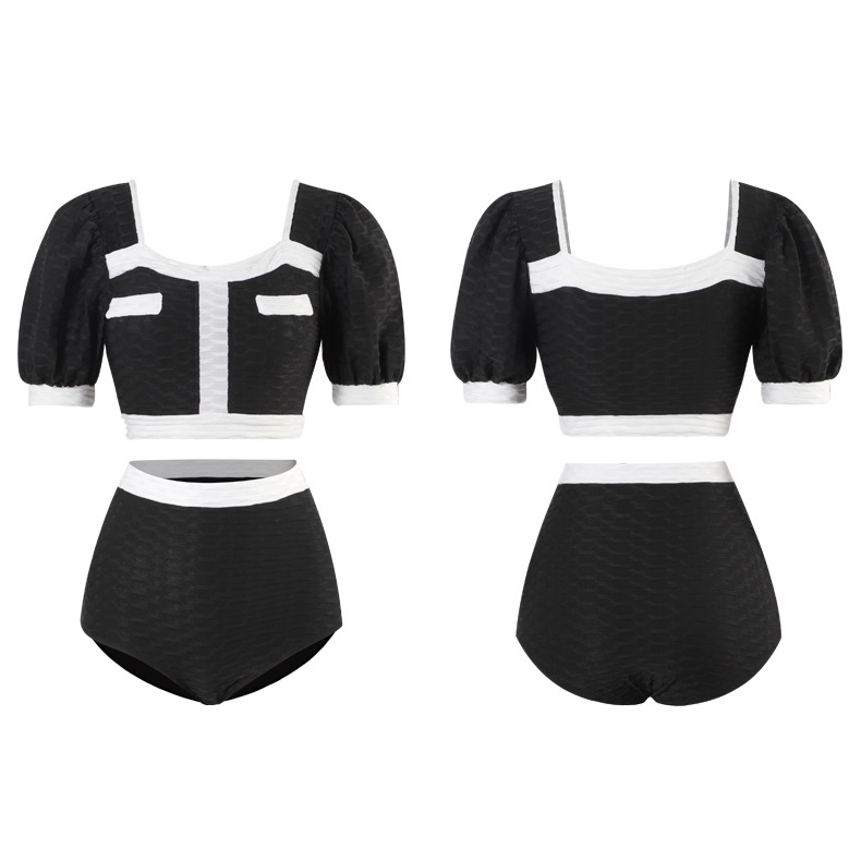 (Mẫu mới 2023) Bikini đồ bơi 2 mảnh Hàn Quốc đen trắng sang trọng nổi bật quần lưng cao tôn dáng
