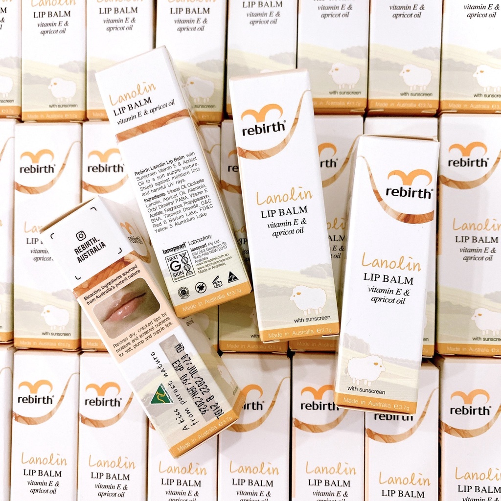 Son Dưỡng Môi Nhau Thai Cừu Rebirth Lanolin Lip Balm Vitamin E & Apricot Oil