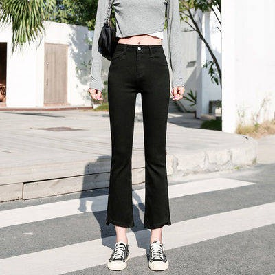 Đen, Quần jean, Nữ 2021 Mùa xuân và Mùa hè, Phiên bản mới, Hàn Quốc, eo cao, Slim, Đàn hồi, Bật, Chín điểm, Quần Microse