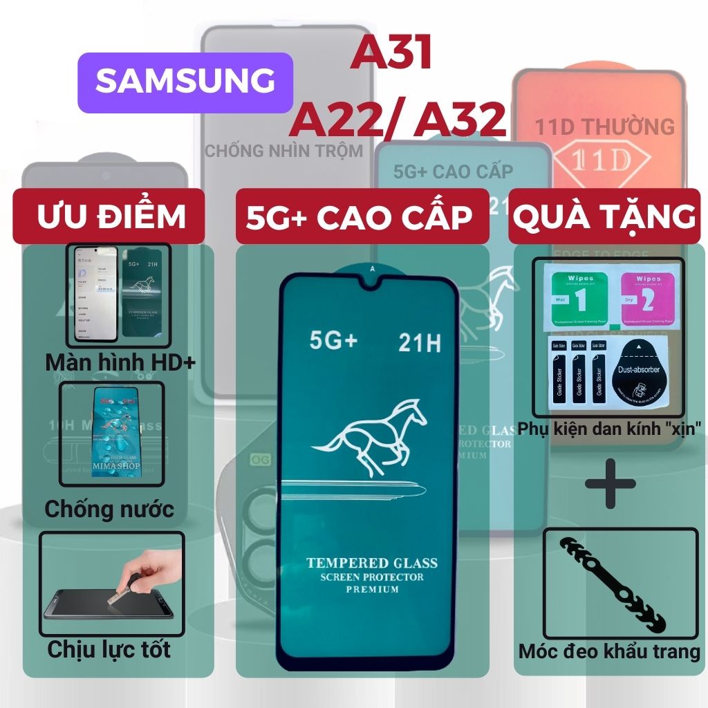 Kính cường lực Samsung A22 / A31 / A32 4G/5G Full màn hình Lướt siêu mượt Độ trong suốt cao Rõ nét - Độ cứng 21H