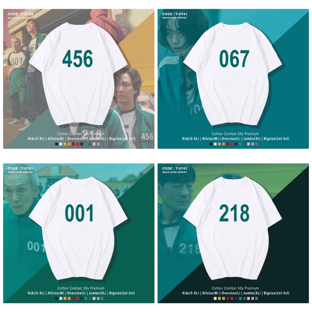 Áo Squid Game chữ số trò chơi con mực, có in số theo yêu cầu form rộng unisex cryaotic10