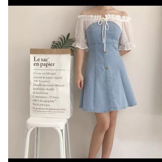Đầm liền jean phối bẹt vai