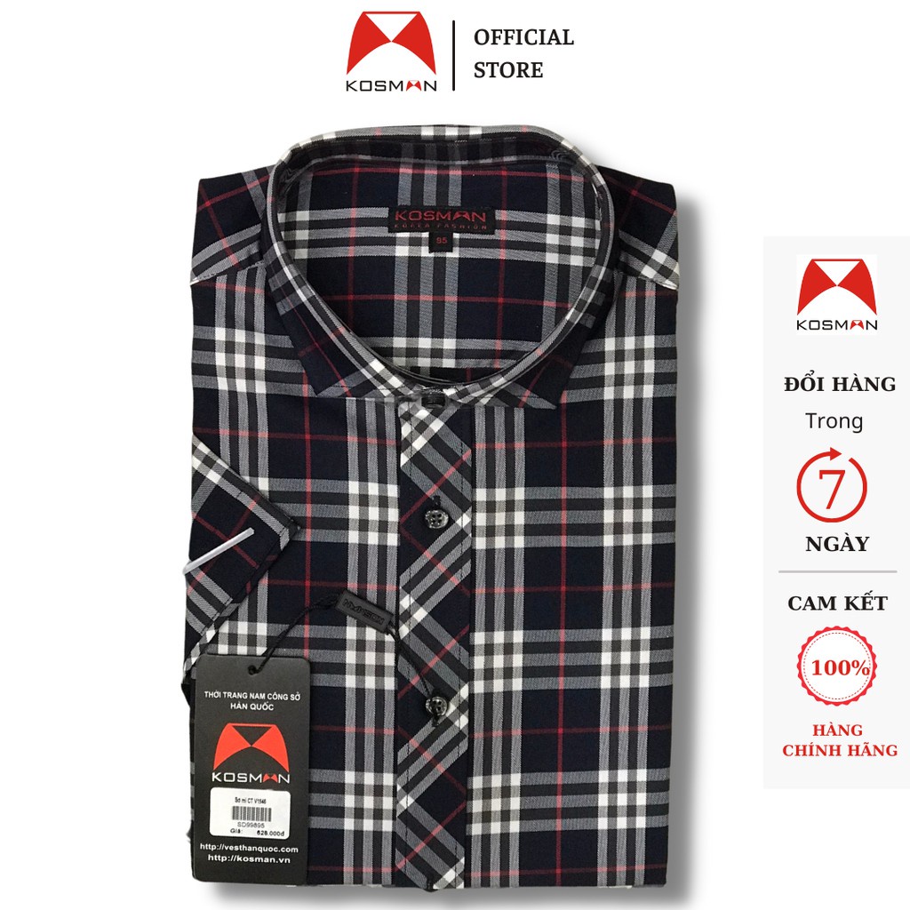 Áo sơ mi Nam ngắn tay K.o.s.m.a.n kẻ Burberry không nhăn nhàu - SD998