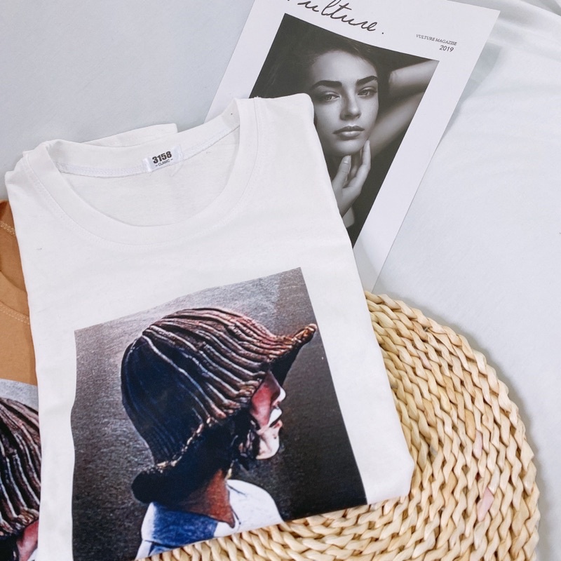 Áo phông 3158, áo thun tay lỡ form rộng chất cotton in hình cô gái