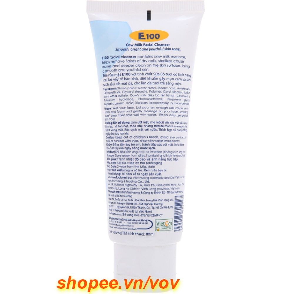 Sữa rửa mặt E100 tinh chất sữa bò 80ml 100% chính hãng