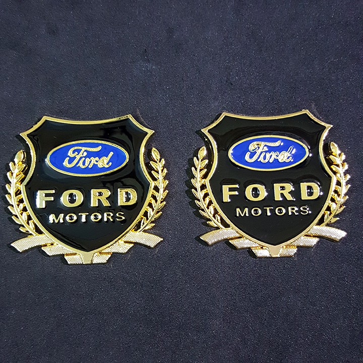 Bộ 2 miếng dán logo kim loại chữ FORD bông lúa - logo bông lúa trang trí