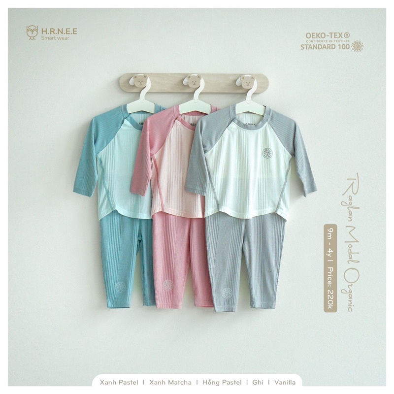 Bộ dài tay raglan modal organic Hrnee
