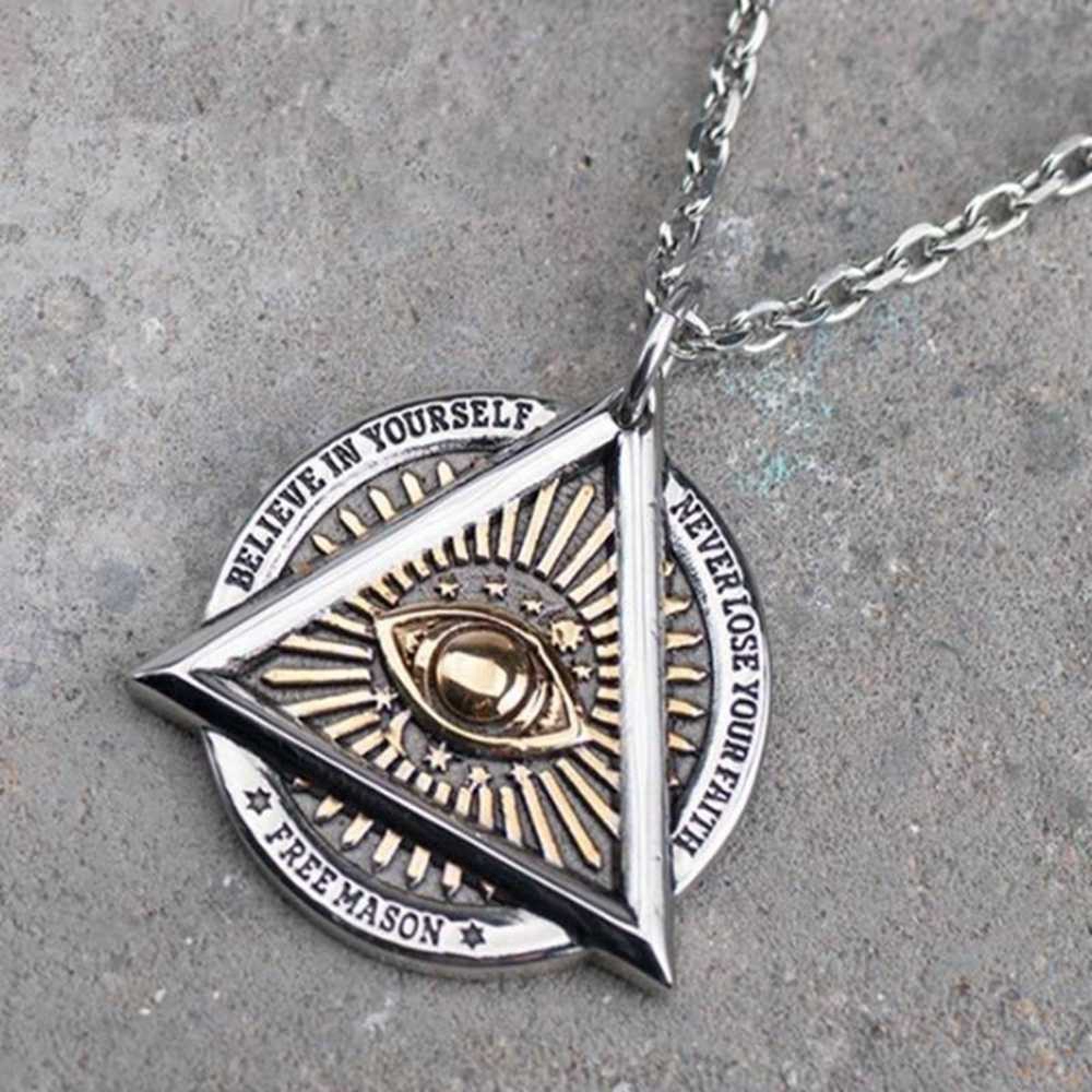 Masonic Triangle Pendant Necklace, Men Punk Death Head, Ghost Jewelry