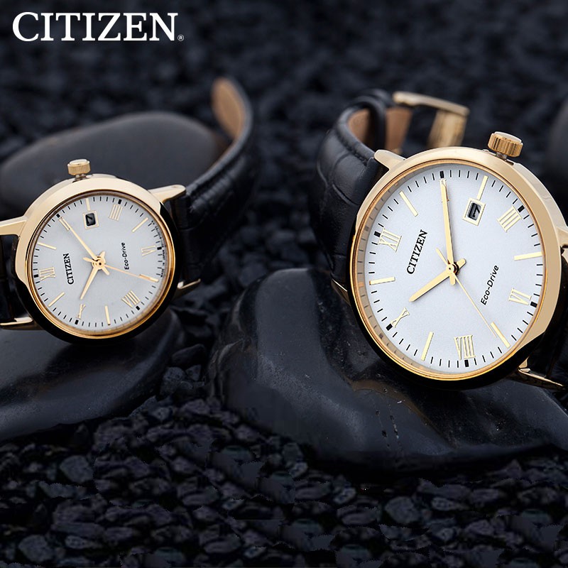 Đồng Hồ Đôi Citizen Dây Da BM6772-05A & EW1582-03A - Mặt Trắng