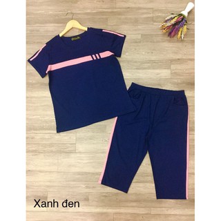Set bộ lửng thun cotton nữ cổ tròn viền 3 sọc