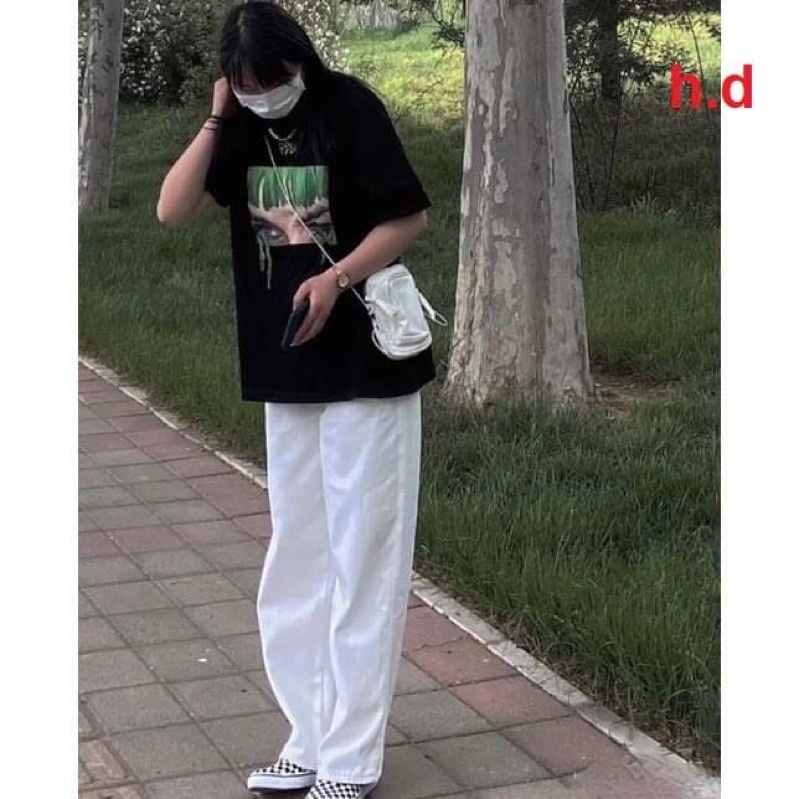 Set bộ in hình Billie Eilis.h áo phông đen quần trắng cá tính năng động, thời trang hè