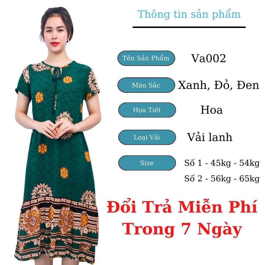 Đầm trung niên mặc nhà cho mẹ mùa hè bigsize - Váy maxi đi biển họa tiết thổ cẩm dáng chữ A chất lanh thái cao cấp VA018