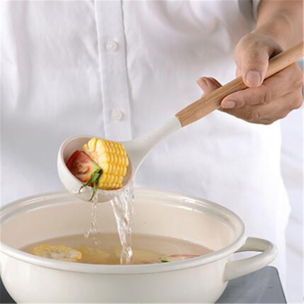 Bộ Dụng Cụ Nấu Ăn Gồm 10 Món Bằng Silicon Với Tay Cầm Gỗ Tiện Dụng