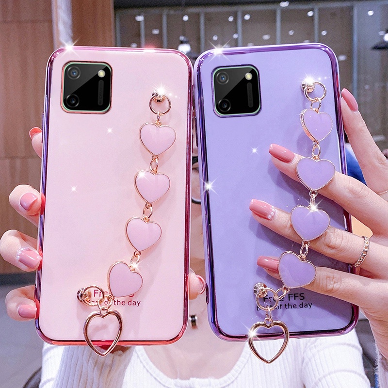 Ốp Điện Thoại Silicon Có Dây Đeo Họa Tiết Trái Tim Cho Realme C15 C12 C25 C11 C21 C21Y C35 C55