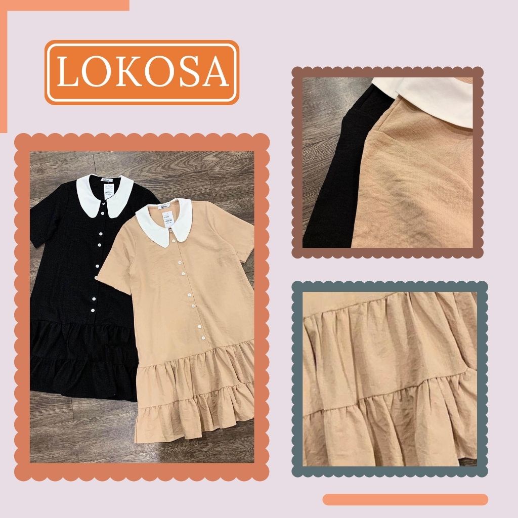 Váy Bầu Dự Tiệc LOKOSA Đầm công sở Babydoll Cổ Sơ Mi Thiết Kế dáng dài Suông Sang Trọng Trẻ Trung VD031