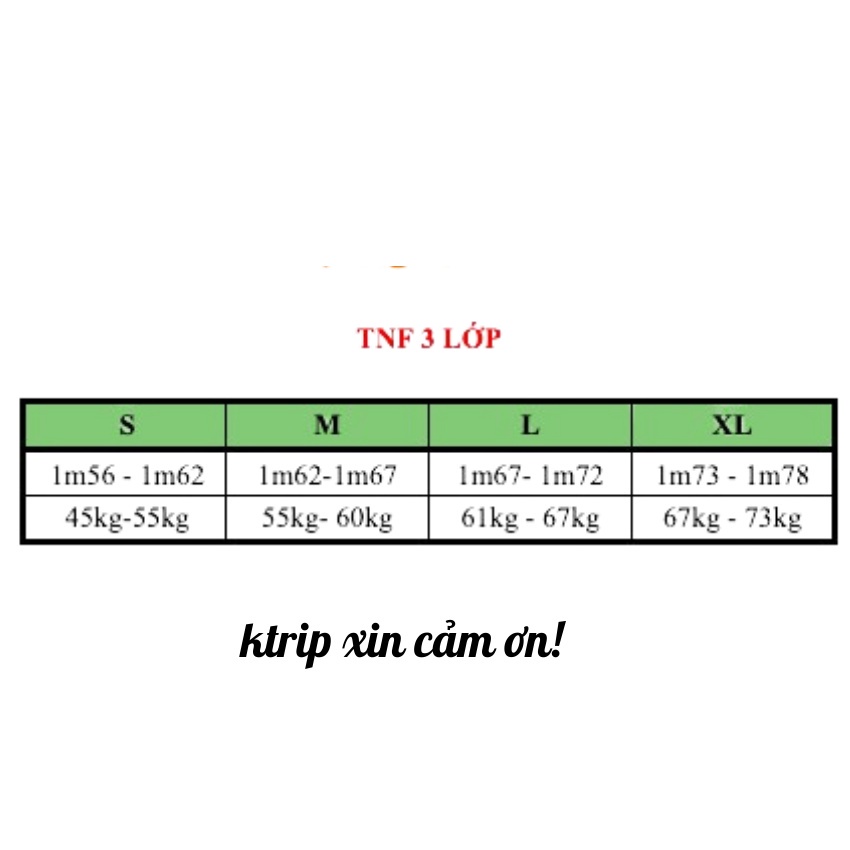 [XẢ KHO VNXK }Áo 3 lớp T.N.F chống nước,Chống lạnh, Cản gió tốt- có thể tháo rời - bên trong nỉ cực ấm,Bảo hành 12 tháng